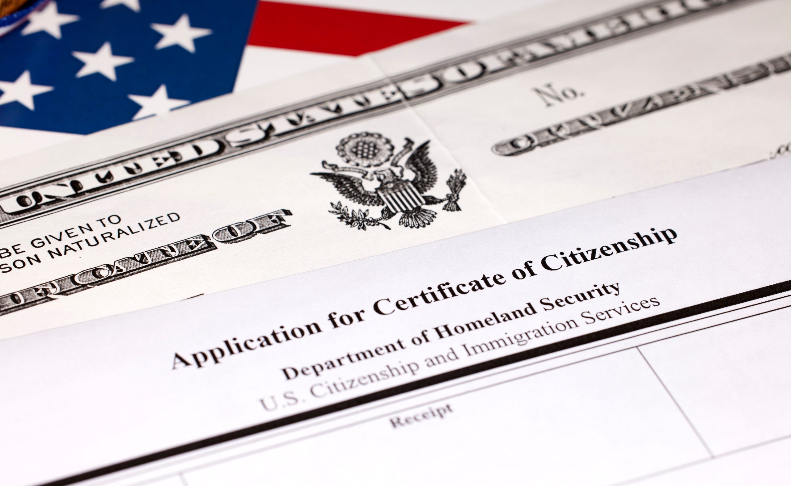 Certificate of Citizenship with application for Citizenship and US Flag