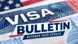 October 2026 Visa Bulletin update featuring a U.S. visa background and key information for green card applicants.